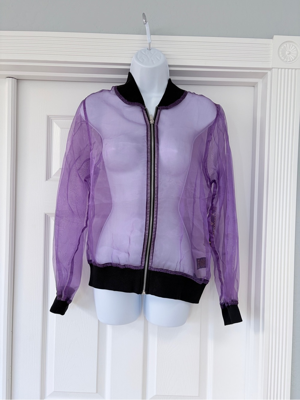 Sheer Purple Bomber Jacket with Black Trim - Lightweight Women's Jacket